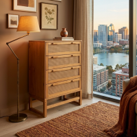 Cômoda de madeira maciça com 4 gavetas rattan / coleção Acapulco